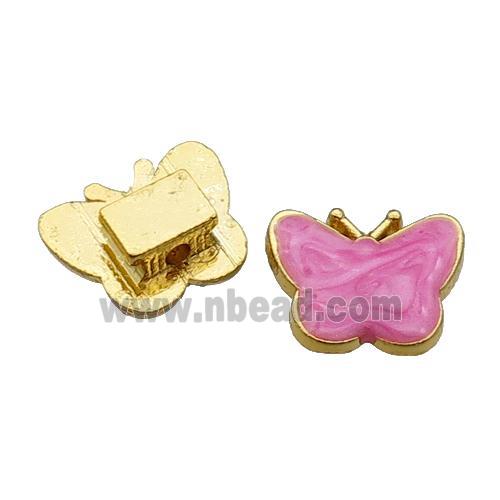 copper Butterfly Beads with pink enamel, gold plated