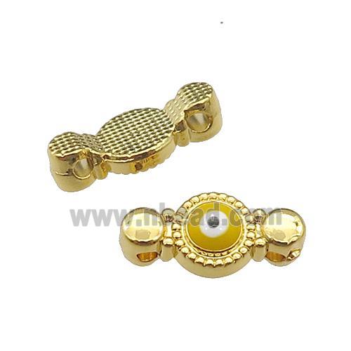 copper Evil Eye connector with yellow enamel, gold plated