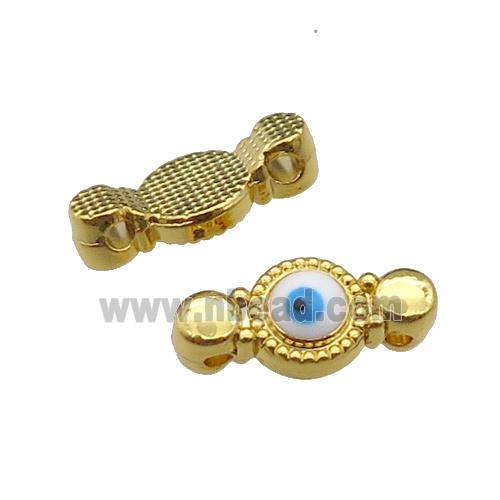 copper Evil Eye connector with white enamel, gold plated