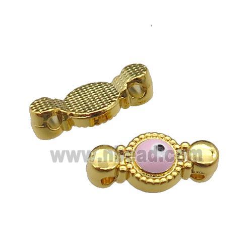 copper Evil Eye connector with pink enamel, gold plated