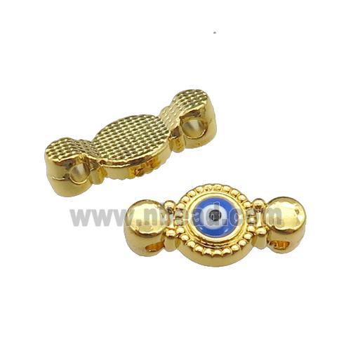 copper Evil Eye connector with blue enamel, gold plated
