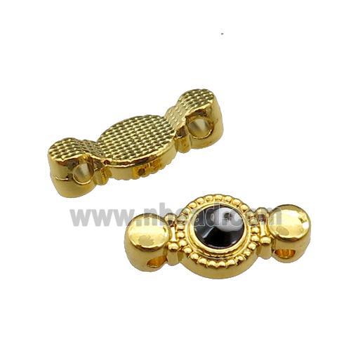 copper Evil Eye connector with black enamel, gold plated