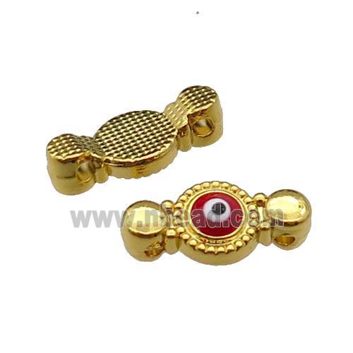 copper Evil Eye connector with red enamel, gold plated