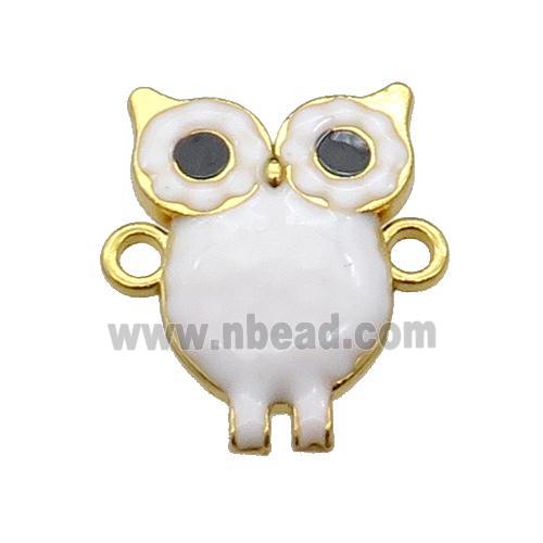 copper Owl charm connector with white enamel, gold plated