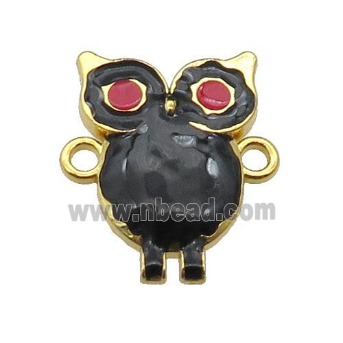 copper Owl connector with black enamel, gold plated