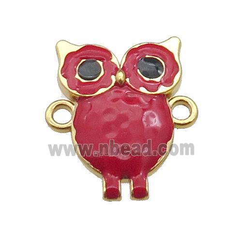 copper Owl connector with red enamel, gold plated
