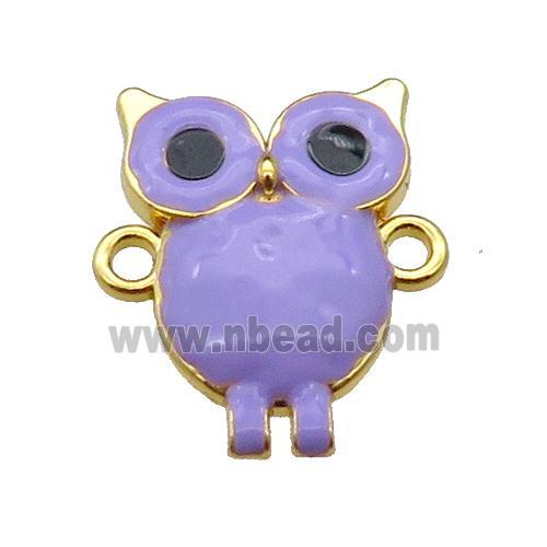 copper Owl connector with lavender enamel, gold plated