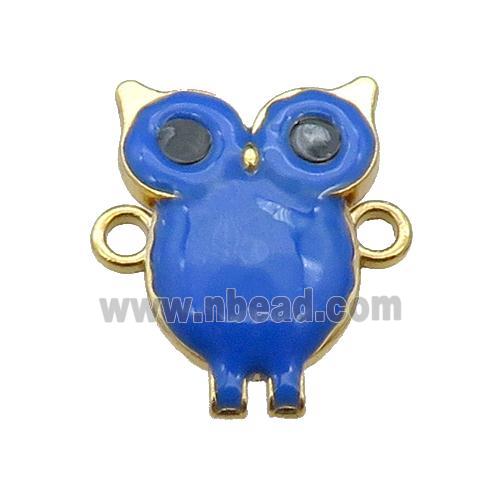 copper Owl connector with blue enamel, gold plated