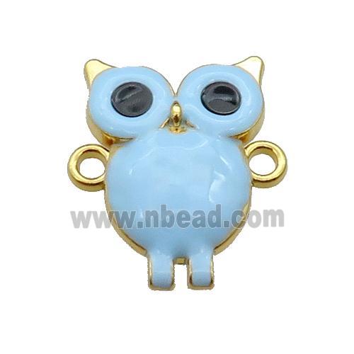 copper Owl connector with blue enamel, gold plated