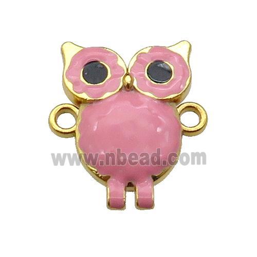 copper Owl connector with pink enamel, gold plated