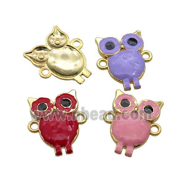 mix copper Owl charm connector with enamel, gold plated