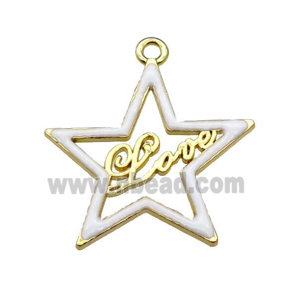 copper Star pendant with white enamel, LOVE, gold plated