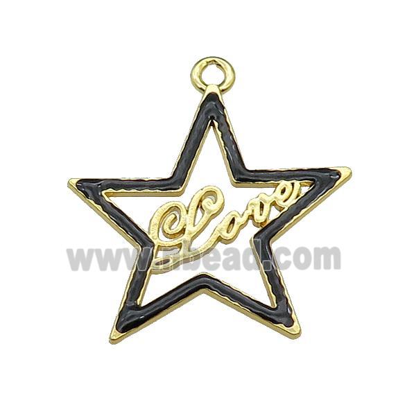 copper Star pendant with black enamel, LOVE, gold plated