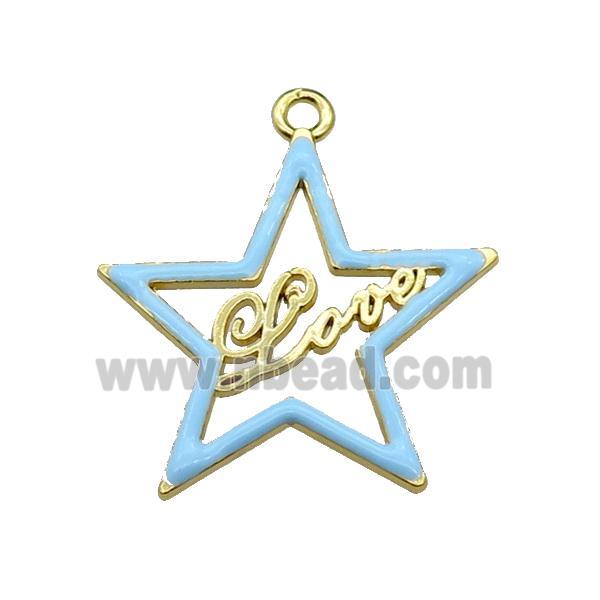 copper Star pendant with blue enamel, LOVE, gold plated