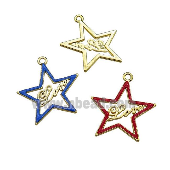mix copper Star pendant with enamel, LOVE charm, gold plated
