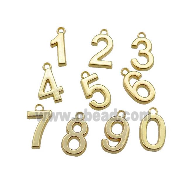 mix copper Number pendant, charm, gold plated