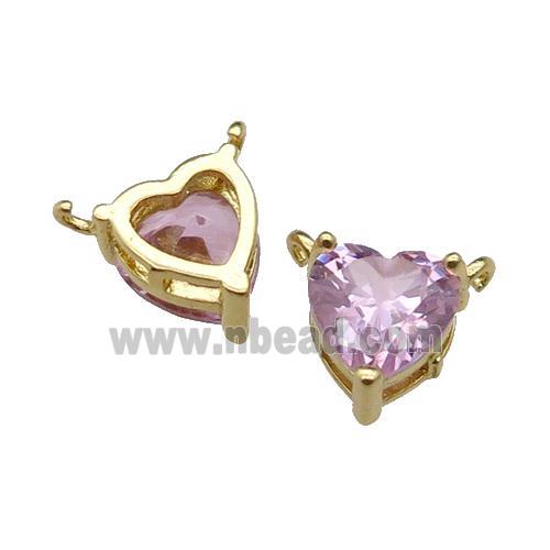 copper hear pendant pave pink zircon, 2loops, gold plated