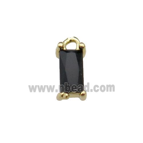 copper rectangle pendant pave black zircon, gold plated