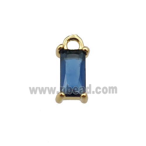 copper rectangle pendant pave blue zircon, gold plated