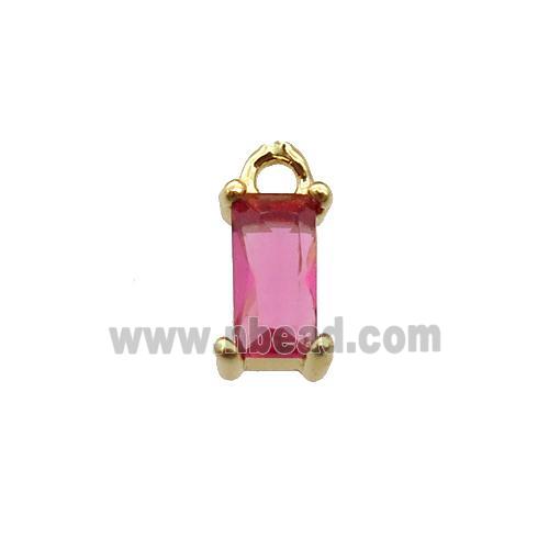 copper rectangle pendant pave hotpink zircon, gold plated