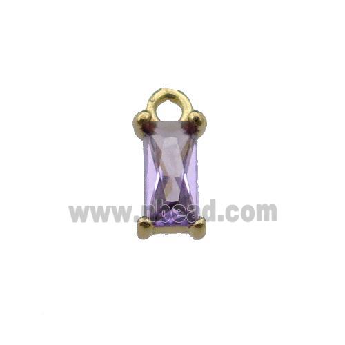copper rectangle pendant pave purple zircon, gold plated