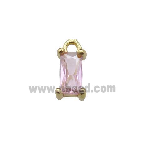 copper rectangle pendant pave pink zircon, gold plated