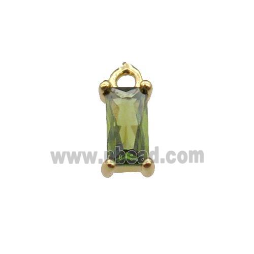 copper rectangle pendant pave olive zircon, gold plated