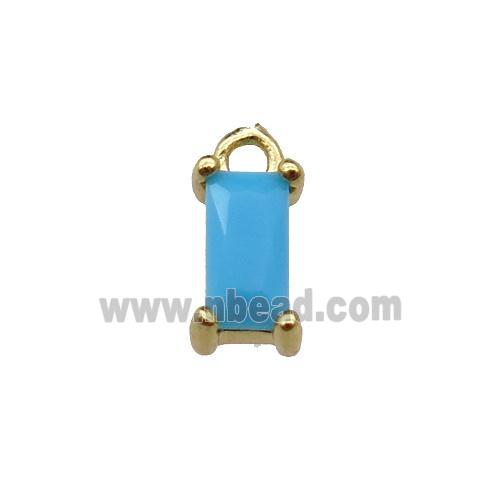copper rectangle pendant pave blue zircon, gold plated