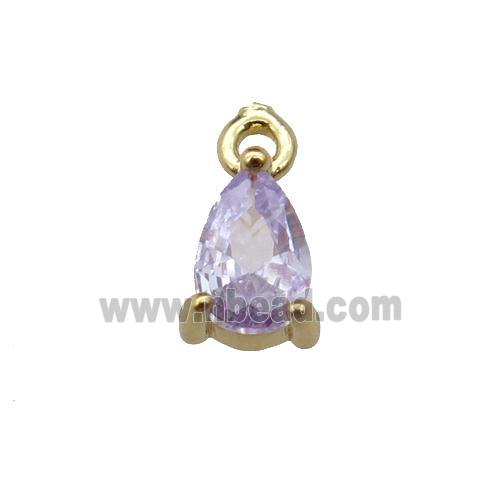 copper teardrop pendant pave purple zircon, gold plated