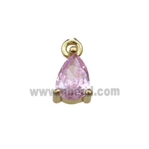 copper teardrop pendant pave pink zircon, gold plated