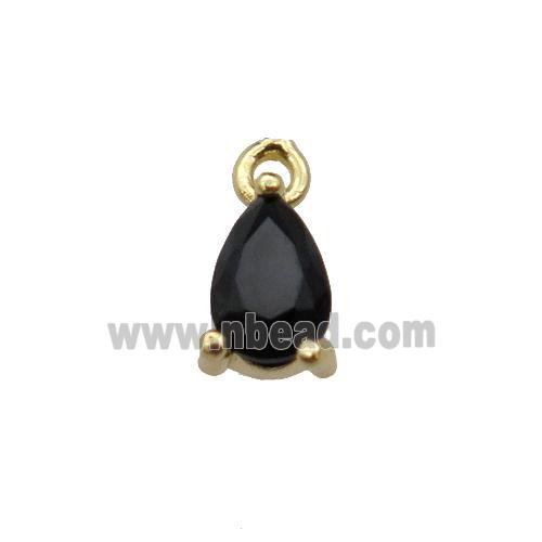 copper teardrop pendant pave black zircon, gold plated