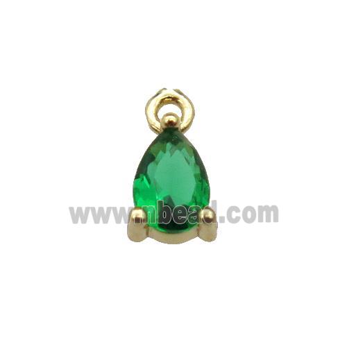 copper teardrop pendant pave green zircon, gold plated