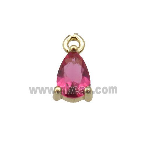 copper teardrop pendant pave ruby zircon, gold plated
