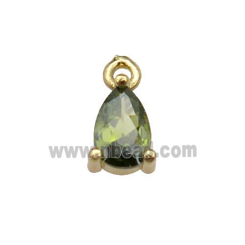 copper teardrop pendant pave olive zircon, gold plated