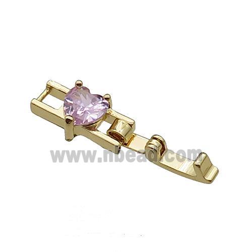 copper clasp pave pink zircon, gold plated