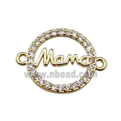 copper circle MaMa connector pave zircon, gold plated