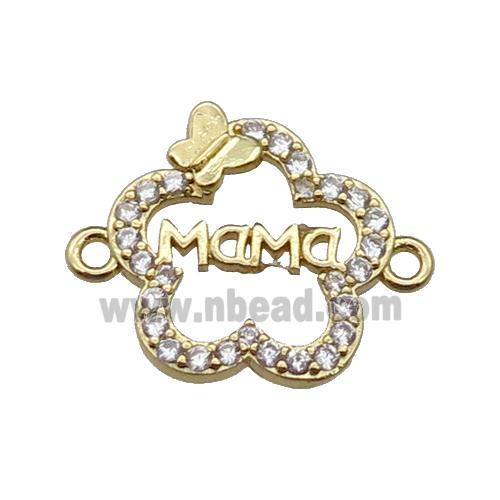 copper flower MaMa connector pave zircon, gold plated