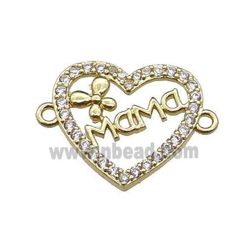 copper Heart MaMa connector pave zircon, gold plated