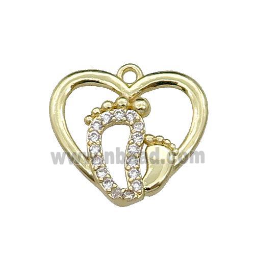 copper Heart babyfeet pendant pave zircon, gold plated