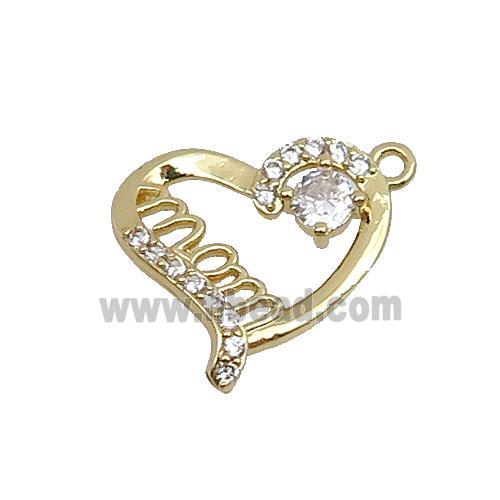 copper Heart MOM pendant pave zircon, gold plated