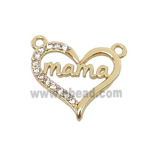 copper Heart MaMa pendant pave zircon with 2loops, gold plated