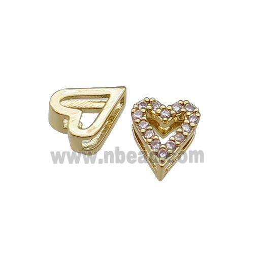 copper Heart beads pave zircon, gold plated
