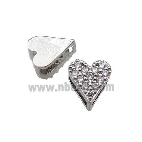 copper Heart beads pave zircon, platinum plated