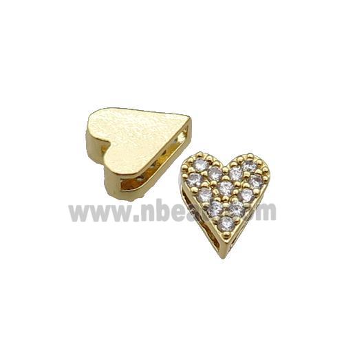 copper Heart beads pave zircon, gold plated