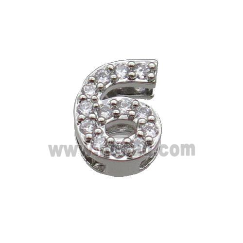copper Number-6 Beads pave zircon, platinum plated