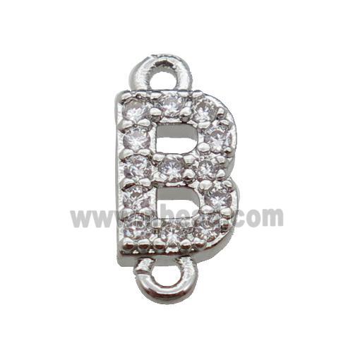 copper letter-B connector pave zircon, platinum plated