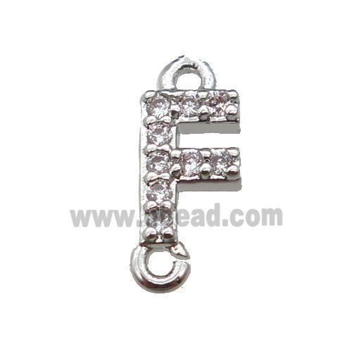 copper letter-F connector pave zircon, platinum plated