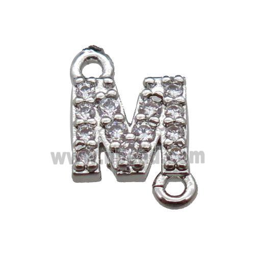 copper letter-M connector pave zircon, platinum plated