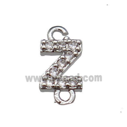 copper letter-Z connector pave zircon, platinum plated