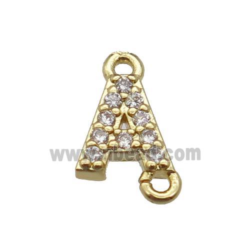 copper letter-A connector pave zircon, gold plated
